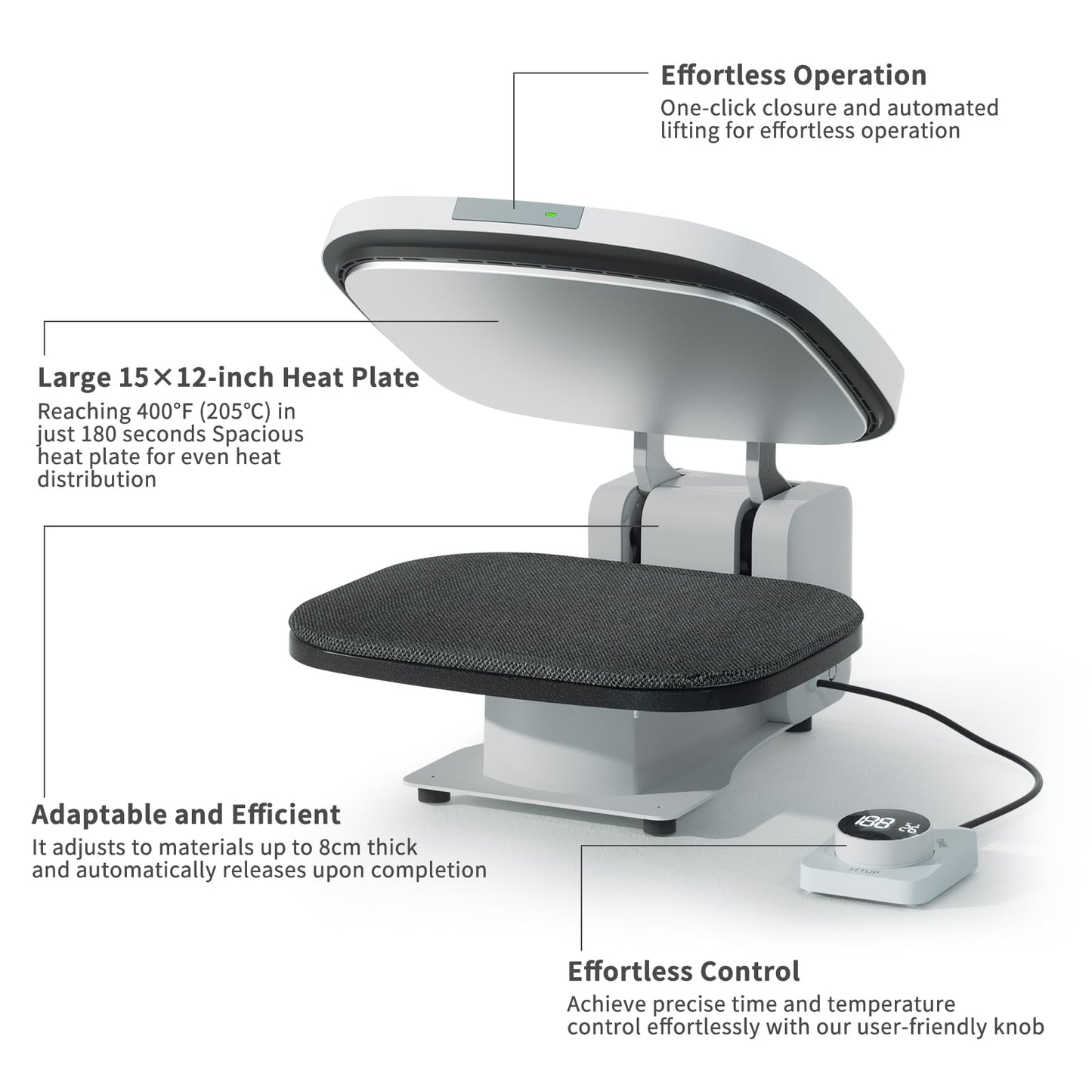 Gabelly Auto Heat Press Machine - 15''×12'', 60 Lbs of Enough Pressure, 3-Minute Fast Heating